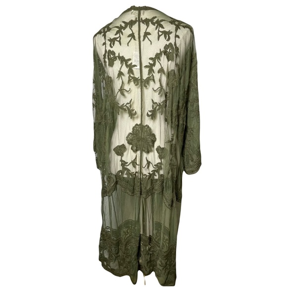 NEW Francescas Dizzy Lizzy Olive Lace and mesh Kimono Women’s Size Large Shrug - Picture 4 of 12